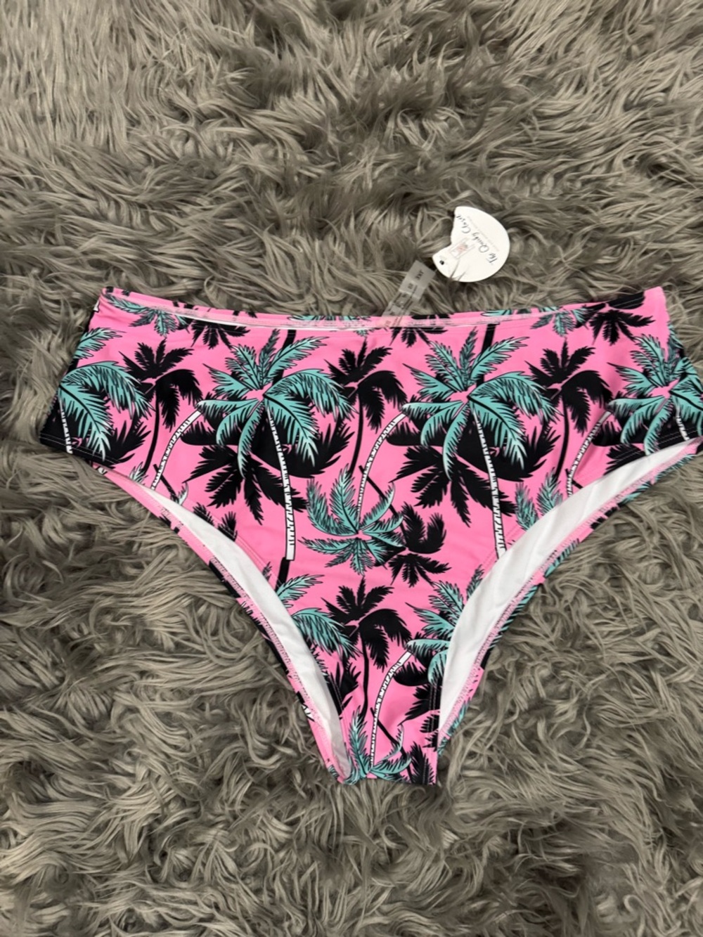 High-Waist Pink Palm Print Bikini Bottoms